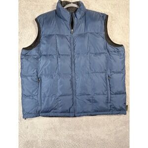 Eddie Bauer Men XL Goose Down Puffer Reversible Vest Zip Blue/Black Outdoors‎